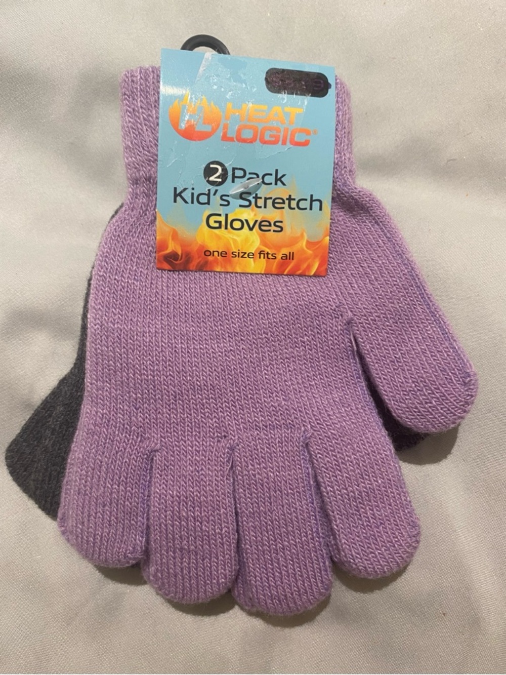 Heat Logic Kids Stretch Gloves 2 Pack Purple & Gray One Size New